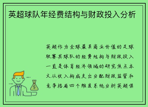 英超球队年经费结构与财政投入分析